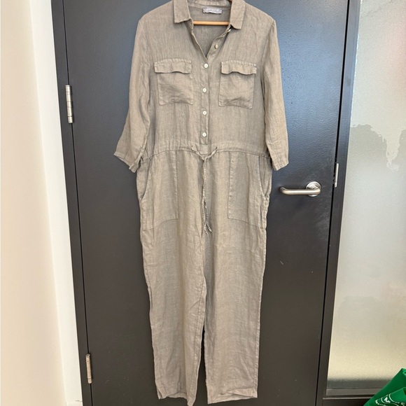 Pistache M MINT/NEW linen (100 percent linen) Wide Leg Jumpsuit with Relaxed Fit - Picture 2 of 15